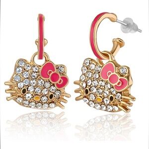 Hello Kitty Sanrio Pave Crystal Hoop Earring - Gold tone, pink
